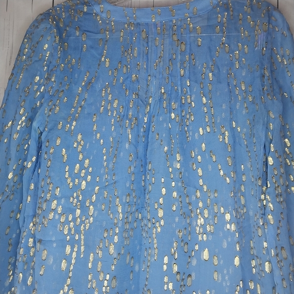 Lilly Pulitzer Colby True Blue Gold Dot Jacquard Metallic Blouse Top Size XXS - Picture 9 of 10